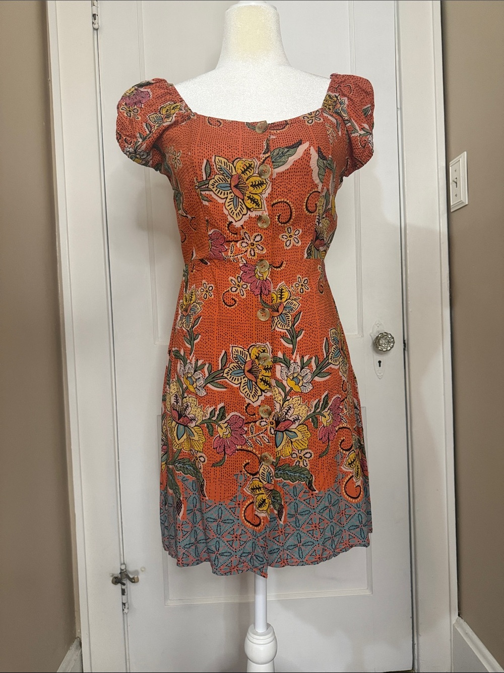 Angie Rust Floral Rayon Bermuda Shorts
